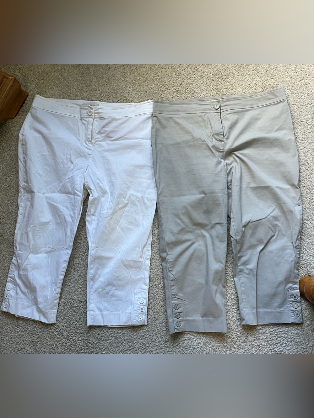 Talbots Khaki & White Cropped Button-Hem Pants